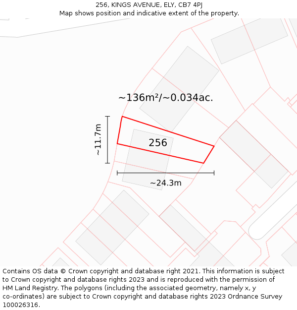256, KINGS AVENUE, ELY, CB7 4PJ: Plot and title map