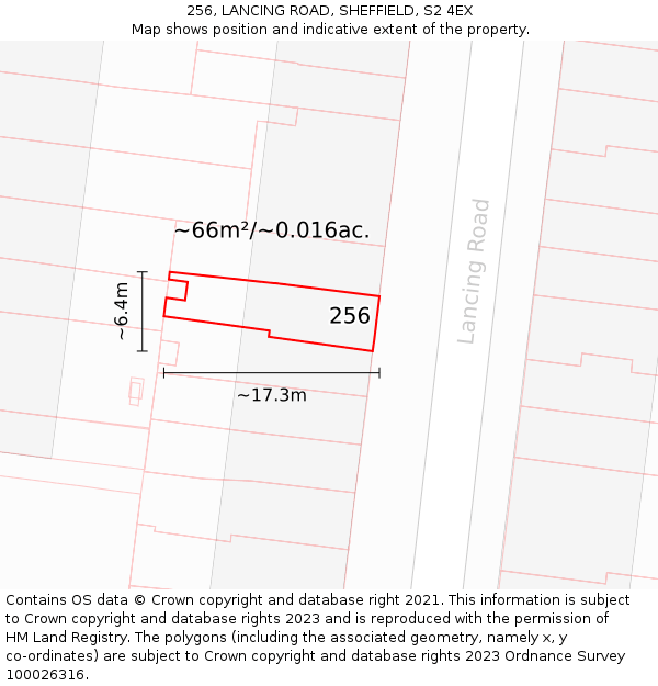 256, LANCING ROAD, SHEFFIELD, S2 4EX: Plot and title map