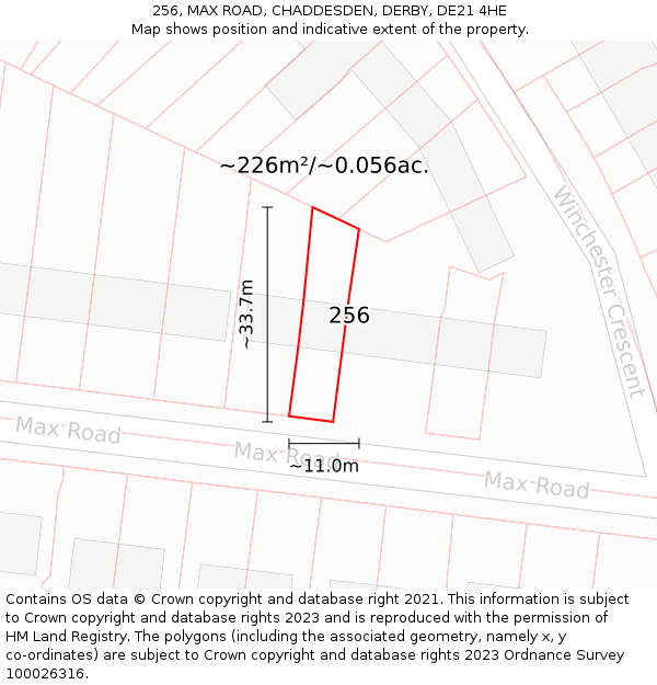 256, MAX ROAD, CHADDESDEN, DERBY, DE21 4HE: Plot and title map