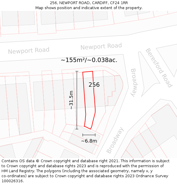 256, NEWPORT ROAD, CARDIFF, CF24 1RR: Plot and title map