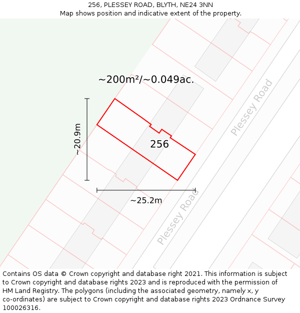 256, PLESSEY ROAD, BLYTH, NE24 3NN: Plot and title map