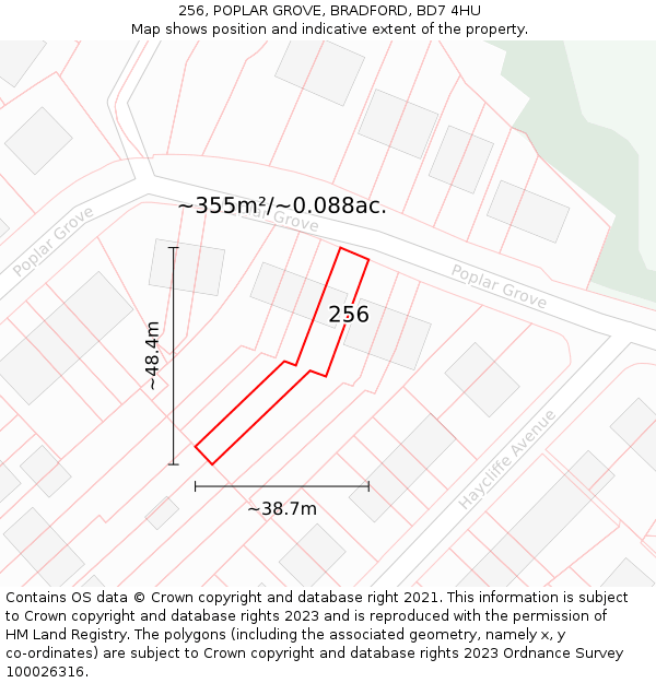 256, POPLAR GROVE, BRADFORD, BD7 4HU: Plot and title map