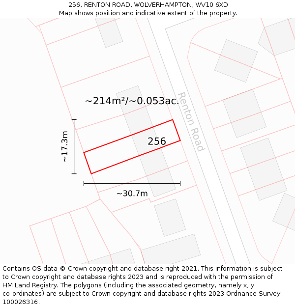 256, RENTON ROAD, WOLVERHAMPTON, WV10 6XD: Plot and title map