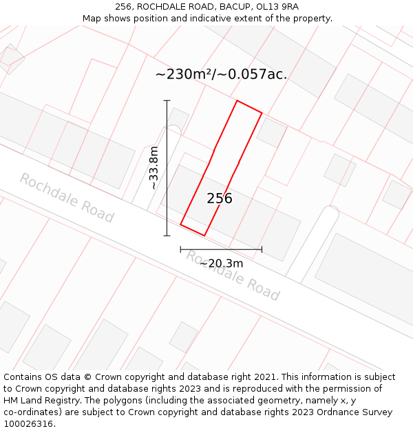 256, ROCHDALE ROAD, BACUP, OL13 9RA: Plot and title map