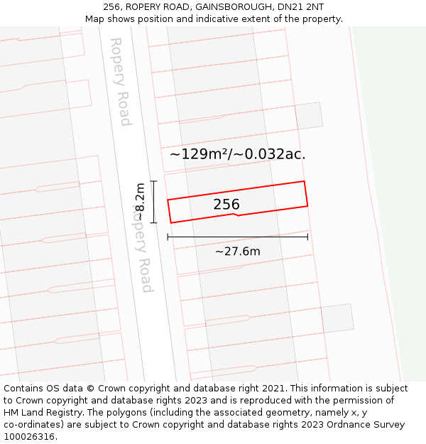 256, ROPERY ROAD, GAINSBOROUGH, DN21 2NT: Plot and title map