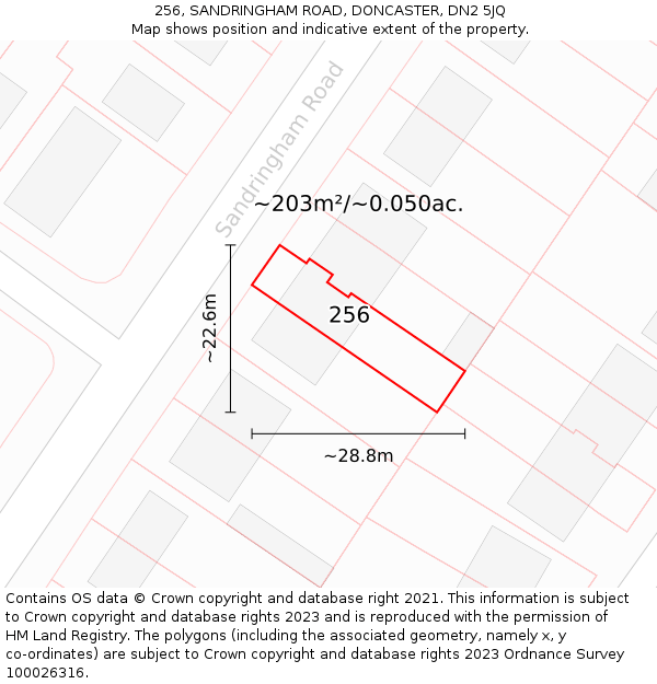 256, SANDRINGHAM ROAD, DONCASTER, DN2 5JQ: Plot and title map