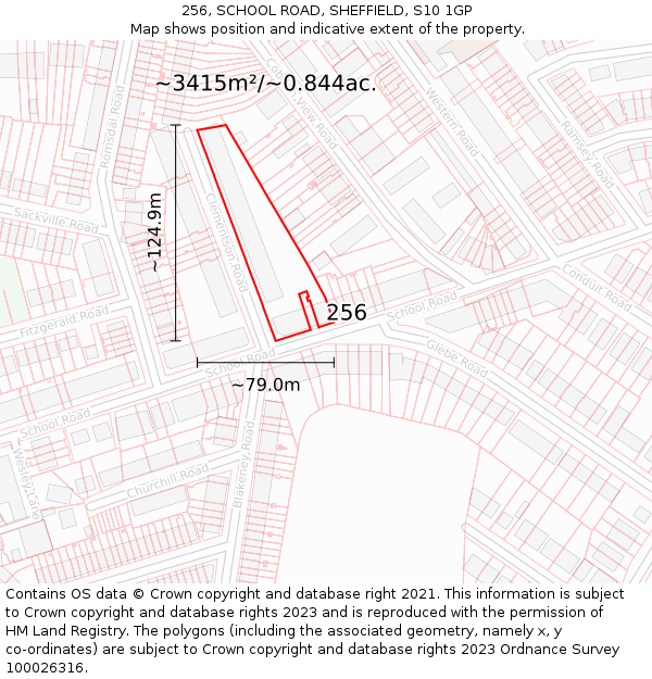 256, SCHOOL ROAD, SHEFFIELD, S10 1GP: Plot and title map