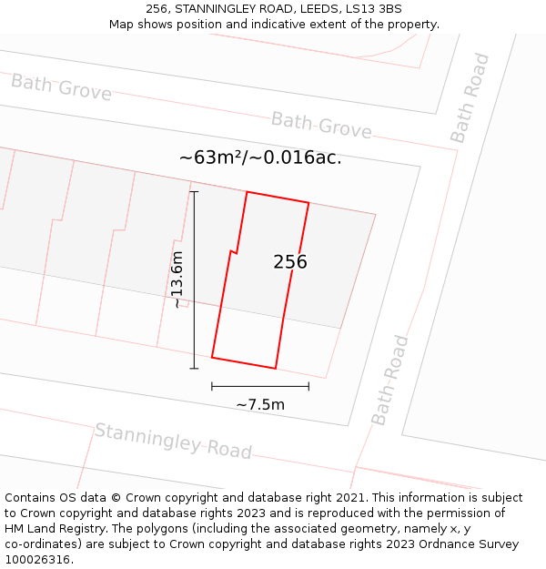 256, STANNINGLEY ROAD, LEEDS, LS13 3BS: Plot and title map
