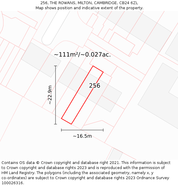 256, THE ROWANS, MILTON, CAMBRIDGE, CB24 6ZL: Plot and title map