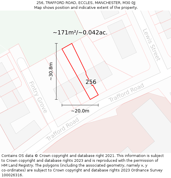 256, TRAFFORD ROAD, ECCLES, MANCHESTER, M30 0JJ: Plot and title map