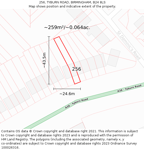 256, TYBURN ROAD, BIRMINGHAM, B24 8LS: Plot and title map