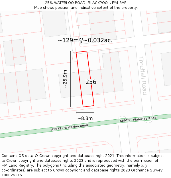 256, WATERLOO ROAD, BLACKPOOL, FY4 3AE: Plot and title map
