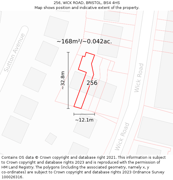 256, WICK ROAD, BRISTOL, BS4 4HS: Plot and title map
