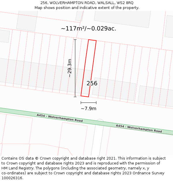 256, WOLVERHAMPTON ROAD, WALSALL, WS2 8RQ: Plot and title map