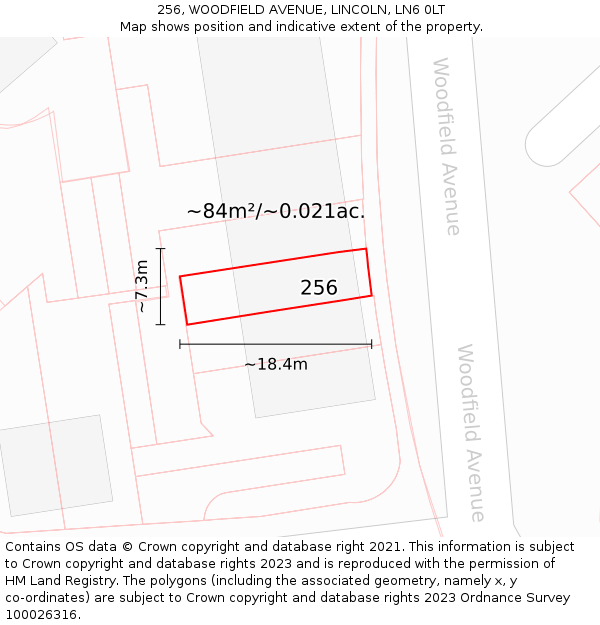 256, WOODFIELD AVENUE, LINCOLN, LN6 0LT: Plot and title map