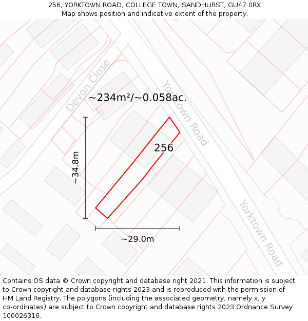 256, YORKTOWN ROAD, COLLEGE TOWN, SANDHURST, GU47 0RX: Plot and title map