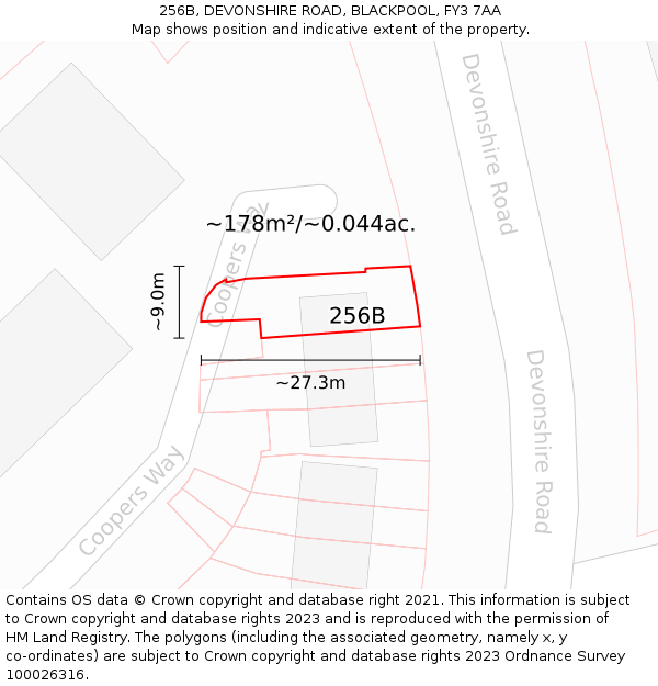 256B, DEVONSHIRE ROAD, BLACKPOOL, FY3 7AA: Plot and title map