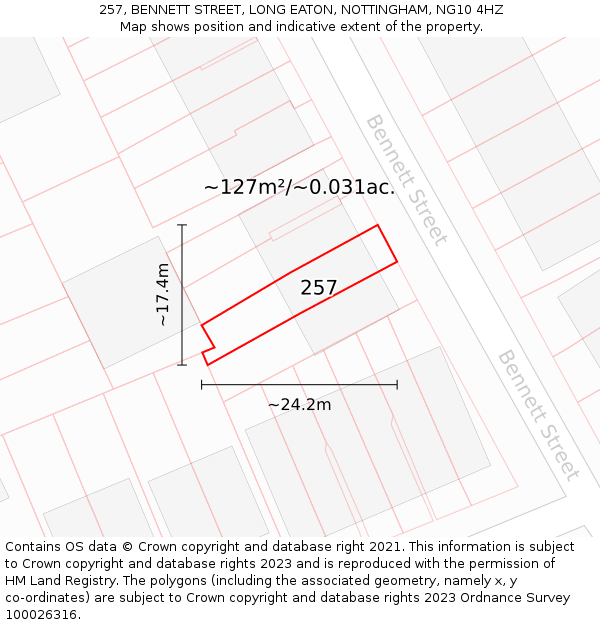 257, BENNETT STREET, LONG EATON, NOTTINGHAM, NG10 4HZ: Plot and title map