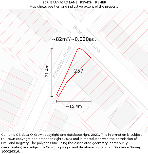 257, BRAMFORD LANE, IPSWICH, IP1 4ER: Plot and title map