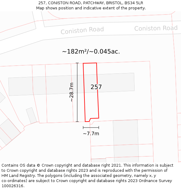 257, CONISTON ROAD, PATCHWAY, BRISTOL, BS34 5LR: Plot and title map