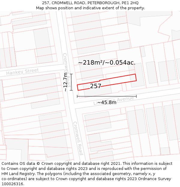 257, CROMWELL ROAD, PETERBOROUGH, PE1 2HQ: Plot and title map