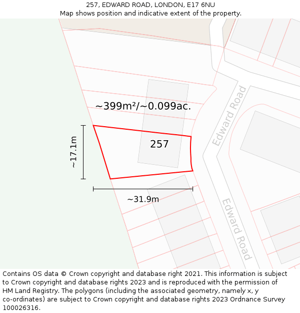 257, EDWARD ROAD, LONDON, E17 6NU: Plot and title map
