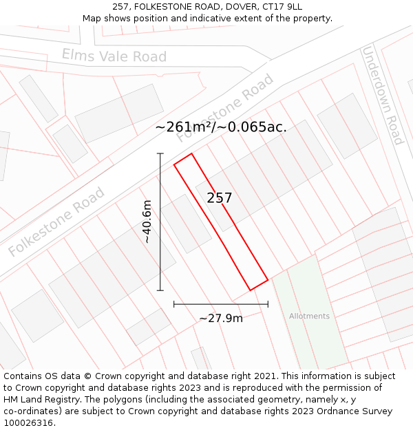 257, FOLKESTONE ROAD, DOVER, CT17 9LL: Plot and title map