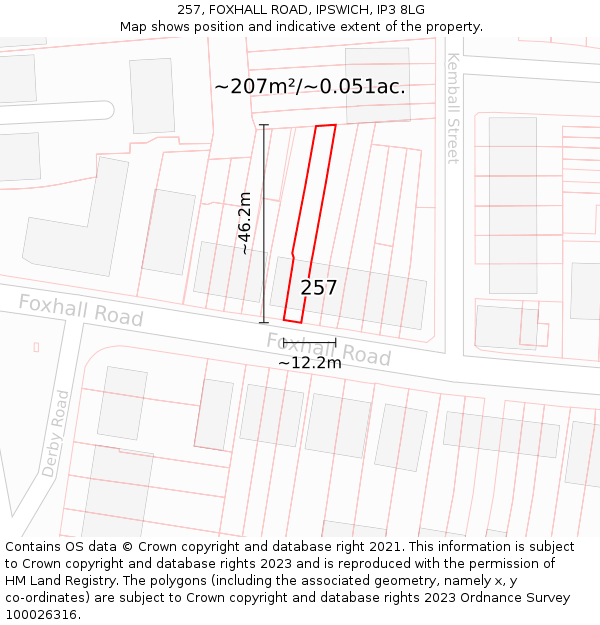 257, FOXHALL ROAD, IPSWICH, IP3 8LG: Plot and title map