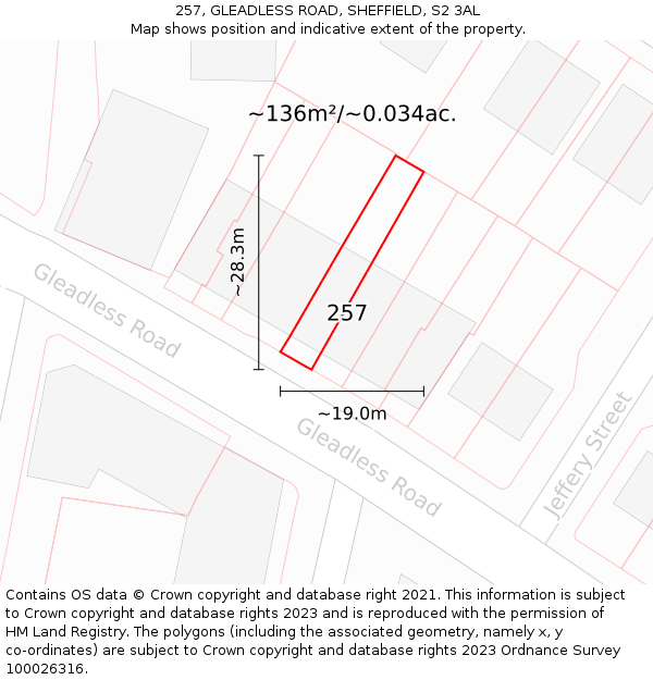 257, GLEADLESS ROAD, SHEFFIELD, S2 3AL: Plot and title map