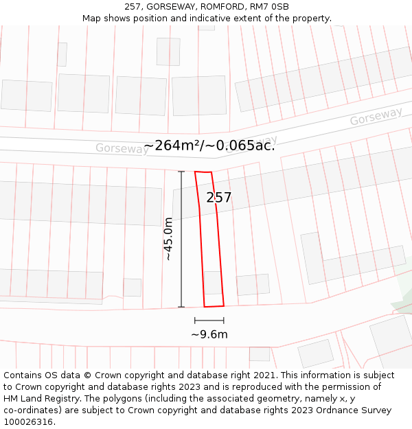 257, GORSEWAY, ROMFORD, RM7 0SB: Plot and title map