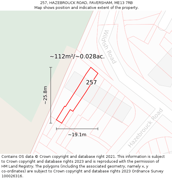 257, HAZEBROUCK ROAD, FAVERSHAM, ME13 7RB: Plot and title map