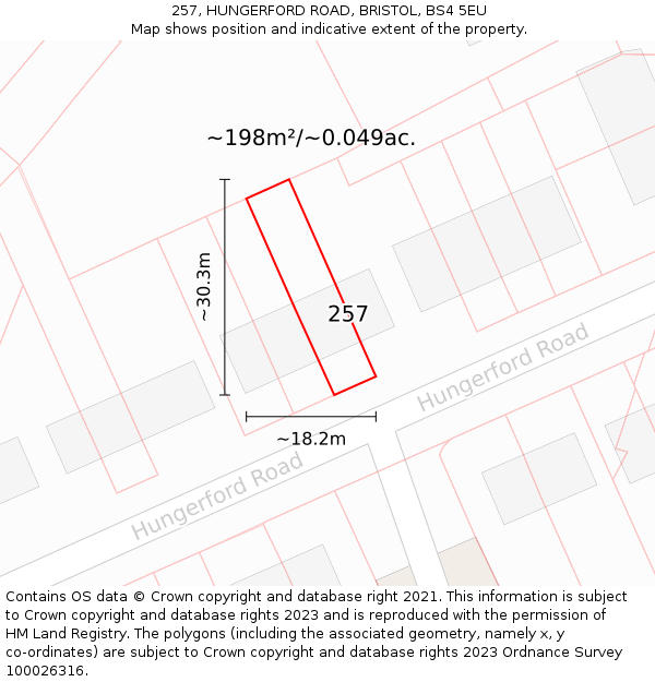 257, HUNGERFORD ROAD, BRISTOL, BS4 5EU: Plot and title map