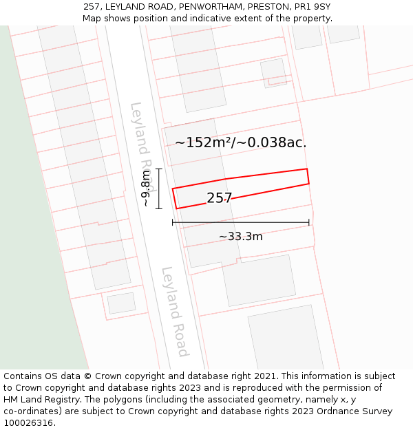257, LEYLAND ROAD, PENWORTHAM, PRESTON, PR1 9SY: Plot and title map