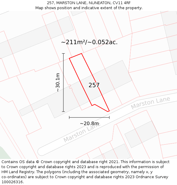 257, MARSTON LANE, NUNEATON, CV11 4RF: Plot and title map