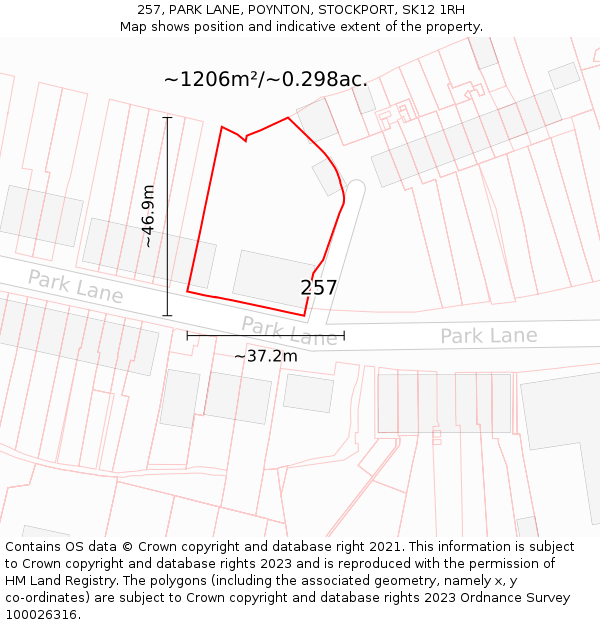 257, PARK LANE, POYNTON, STOCKPORT, SK12 1RH: Plot and title map