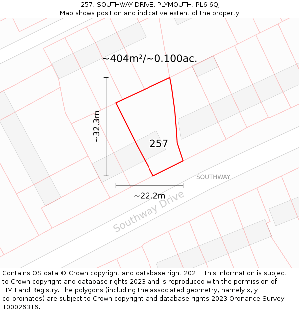 257, SOUTHWAY DRIVE, PLYMOUTH, PL6 6QJ: Plot and title map