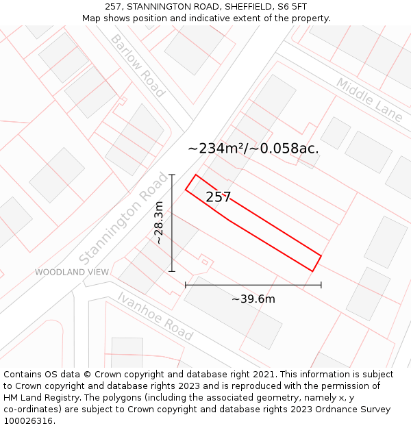 257, STANNINGTON ROAD, SHEFFIELD, S6 5FT: Plot and title map