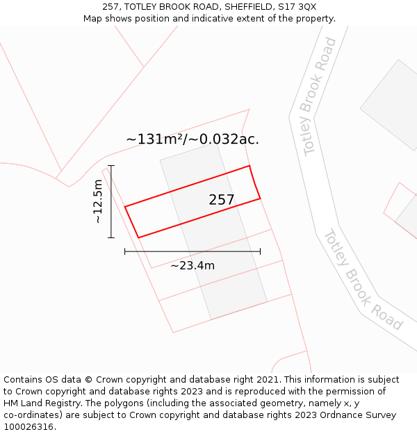 257, TOTLEY BROOK ROAD, SHEFFIELD, S17 3QX: Plot and title map
