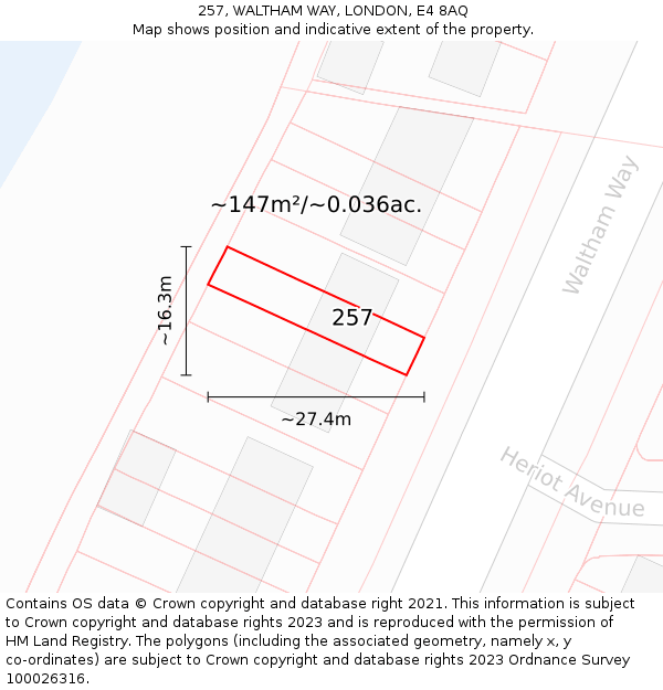 257, WALTHAM WAY, LONDON, E4 8AQ: Plot and title map