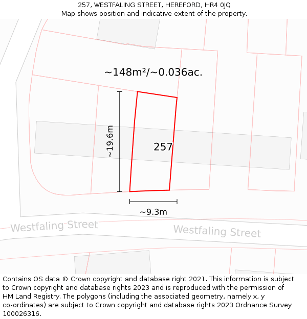 257, WESTFALING STREET, HEREFORD, HR4 0JQ: Plot and title map