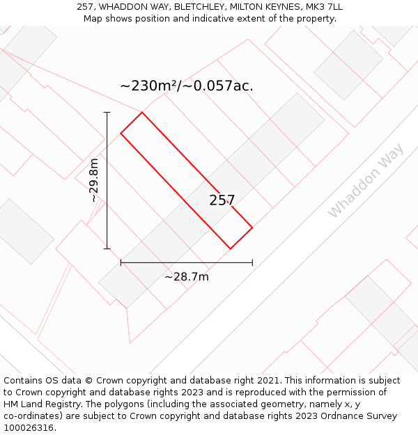 257, WHADDON WAY, BLETCHLEY, MILTON KEYNES, MK3 7LL: Plot and title map