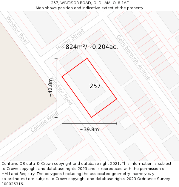 257, WINDSOR ROAD, OLDHAM, OL8 1AE: Plot and title map