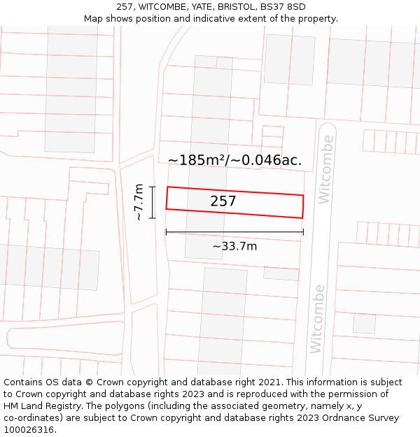 257, WITCOMBE, YATE, BRISTOL, BS37 8SD: Plot and title map