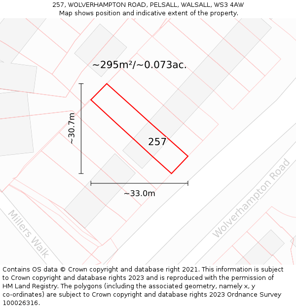 257, WOLVERHAMPTON ROAD, PELSALL, WALSALL, WS3 4AW: Plot and title map