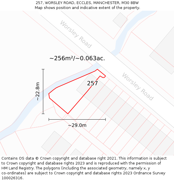 257, WORSLEY ROAD, ECCLES, MANCHESTER, M30 8BW: Plot and title map