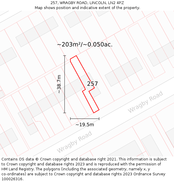 257, WRAGBY ROAD, LINCOLN, LN2 4PZ: Plot and title map