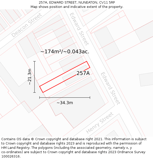 257A, EDWARD STREET, NUNEATON, CV11 5RP: Plot and title map