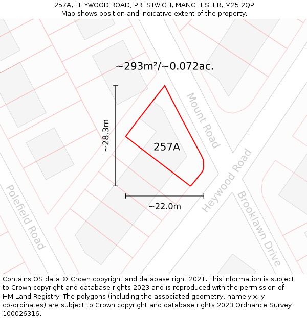 257A, HEYWOOD ROAD, PRESTWICH, MANCHESTER, M25 2QP: Plot and title map