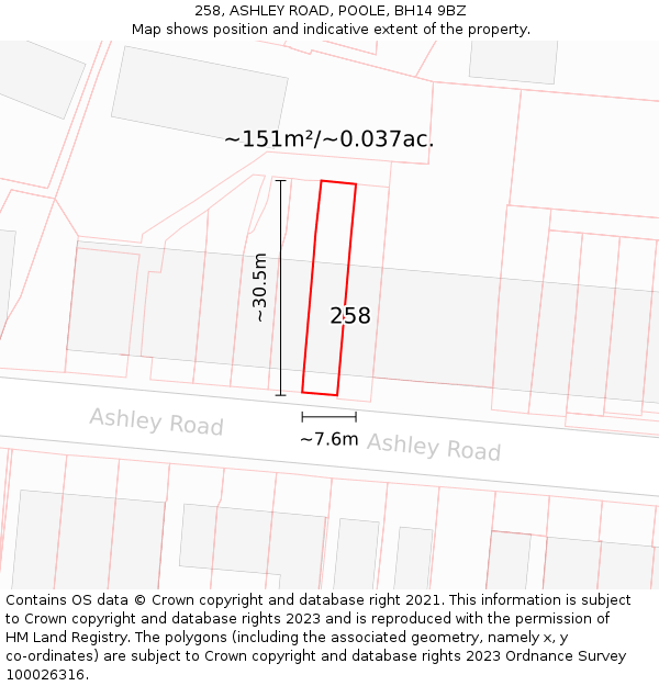 258, ASHLEY ROAD, POOLE, BH14 9BZ: Plot and title map