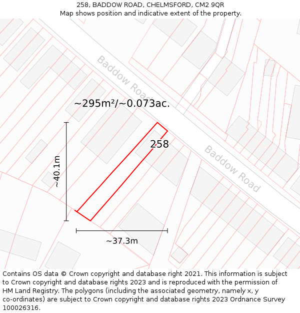 258, BADDOW ROAD, CHELMSFORD, CM2 9QR: Plot and title map